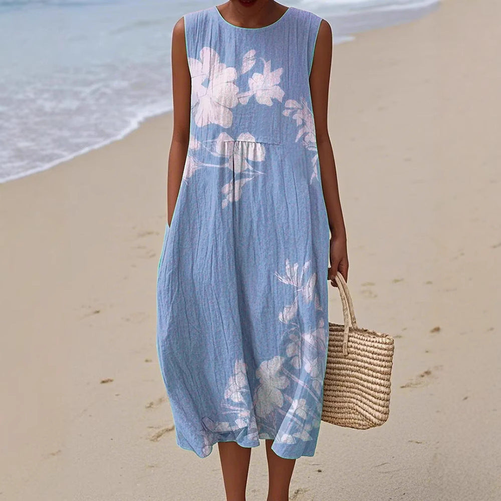Women's Floral Element Shading Digital Printing Loose Casual Dress