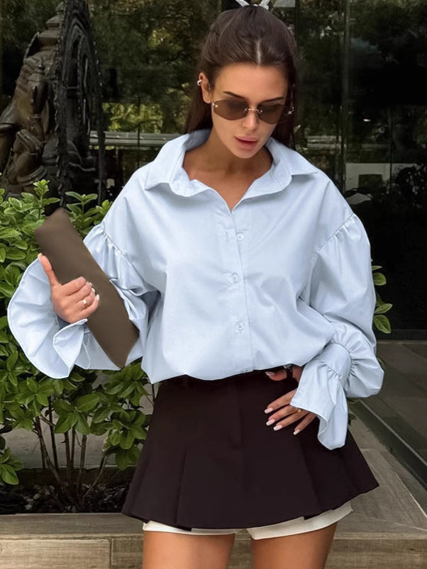 Women's Style Solid Color Polo Collar Loose Blouse