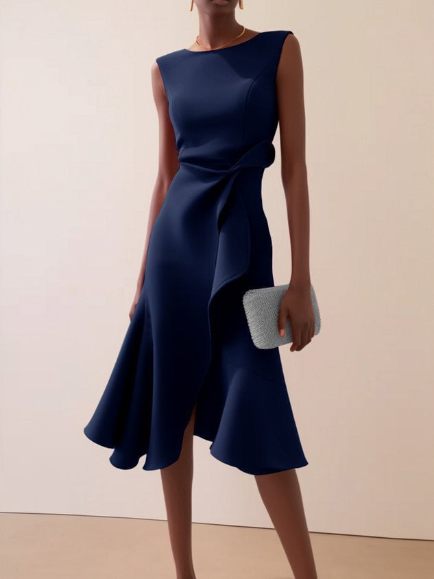 Women's Sleeveless Solid Color Round Neck Mid-length Dress