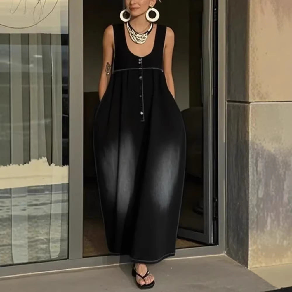 American Casual Style Sleeveless Loose Long Dress