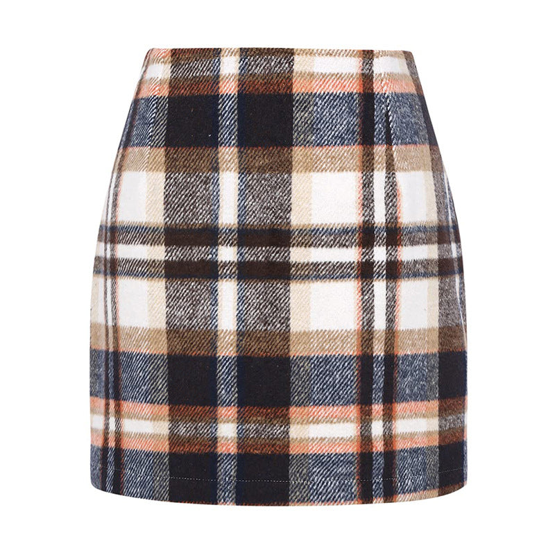 Women's High Waist Tartan Tight Pencil Hip Skirt