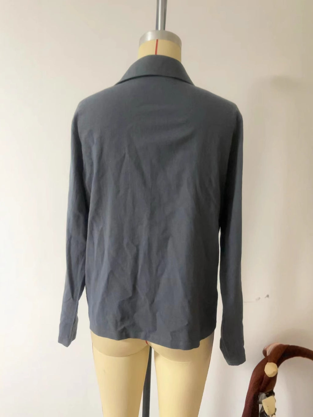 Women's Button Polo Collar Solid Color Long Sleeve Blouse