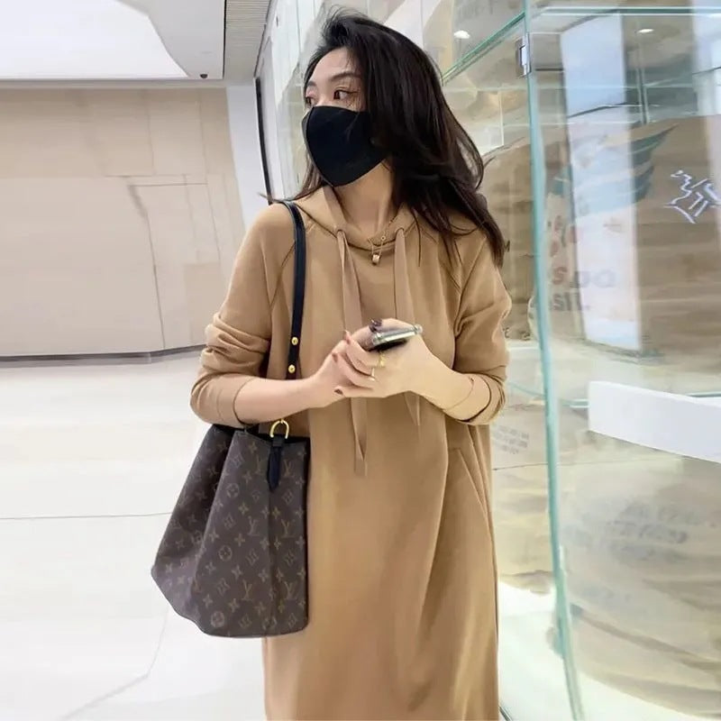 Women's Hooded Slimming Korean Solid Color Dress