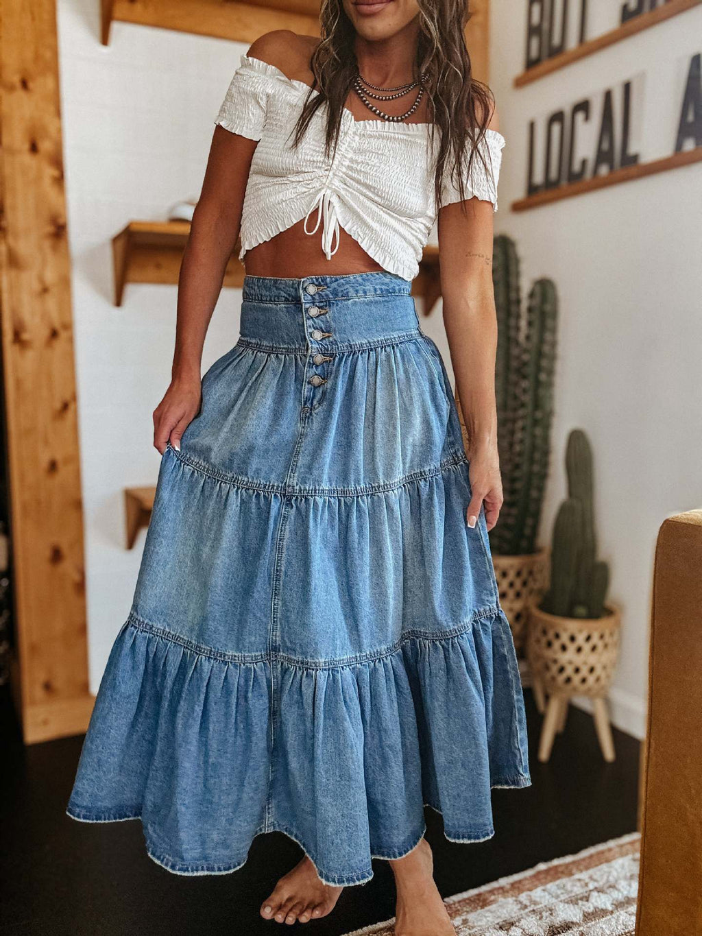 Graceful Comfortable Bohemian Layered Cake Denim Skirt