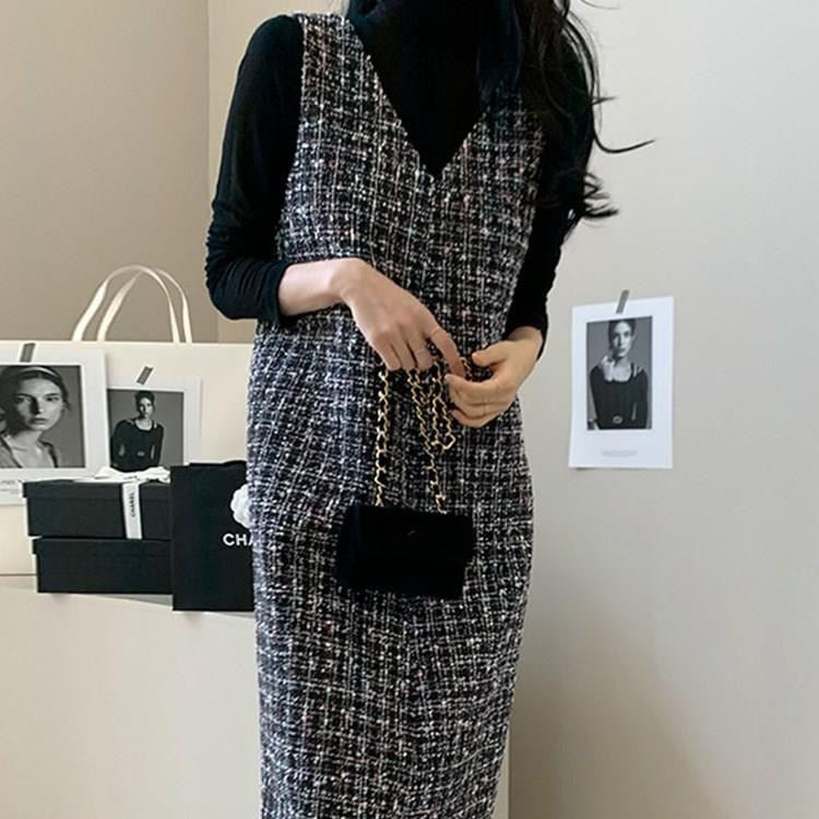 Good Style Sleeveless Commuter Plaid Long Dress