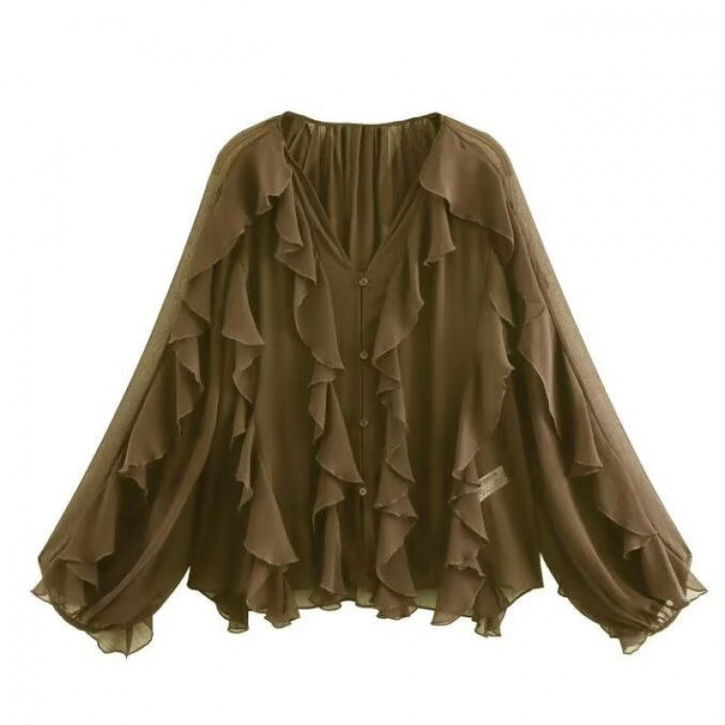 Women's Temperament Laminated Decoration Fashion Long Sleeve Blouse