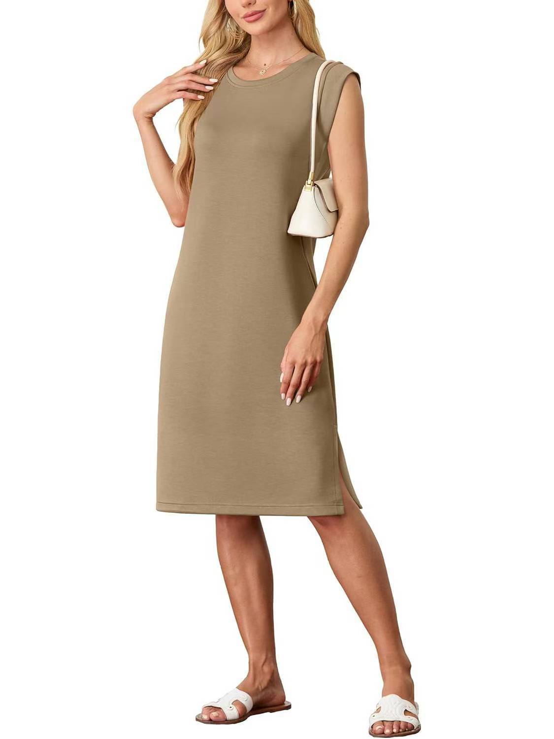 Fashionable Temperament Crew Neck Sleeveless Split Dress