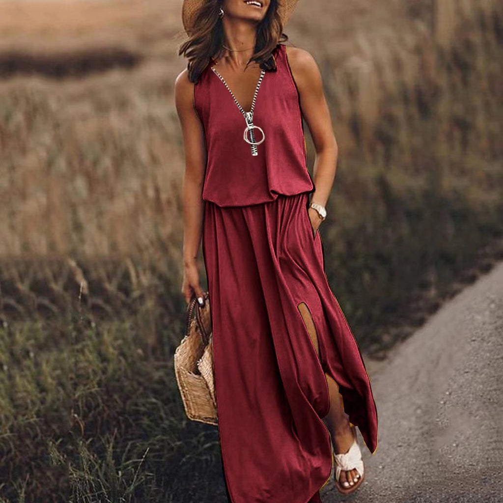 Women's Summer Sleeveless Long Fashion Casual Tight Waist Dress
