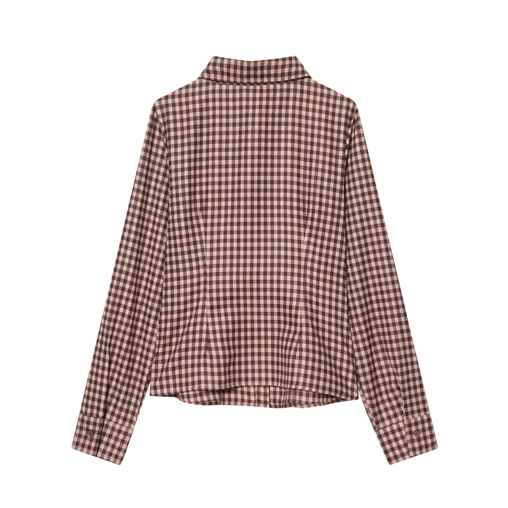 Women's Versatile Plaid Lapel Single Breasted Long Sleeve Slim Blouse