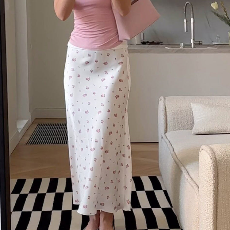 Women's Fashion Wear Satin Draping Printed Temperament Skirts