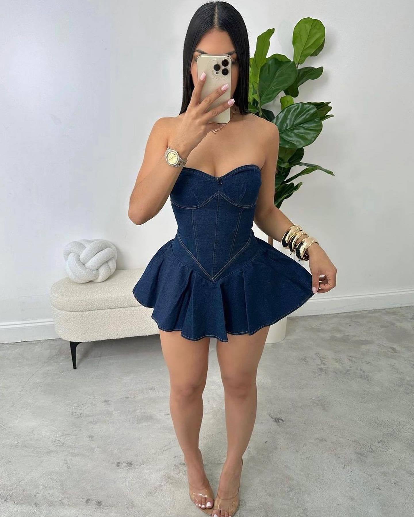 Women's Sleeveless Fashion Temperament Denim Sexy Hot A- Dress