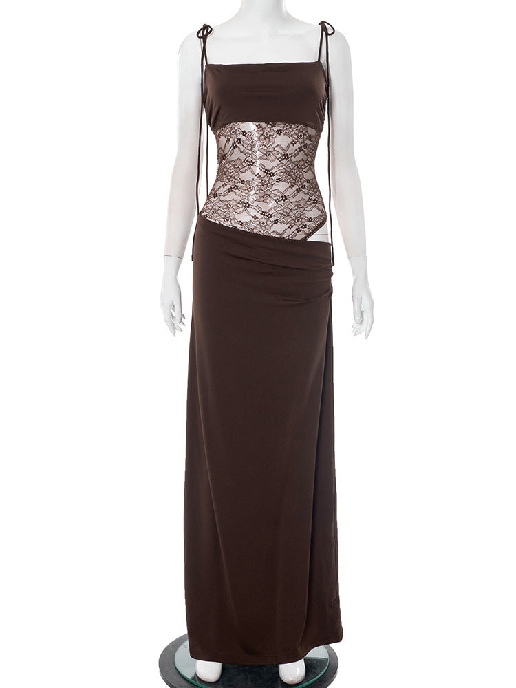 Women's Solid Color Lace Sling Rope Dress