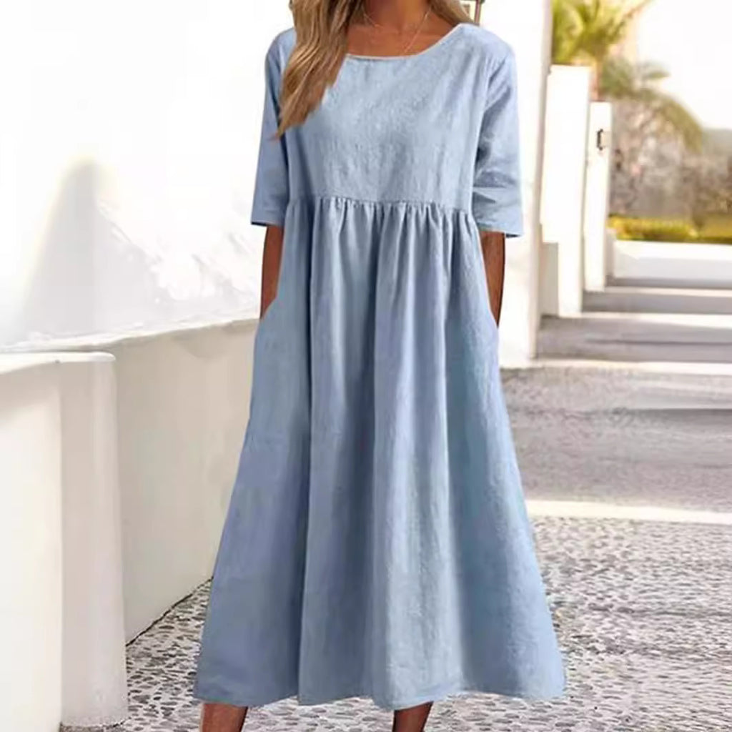 Linen Casual Sleeve Pocket Pleated Loose Shorts