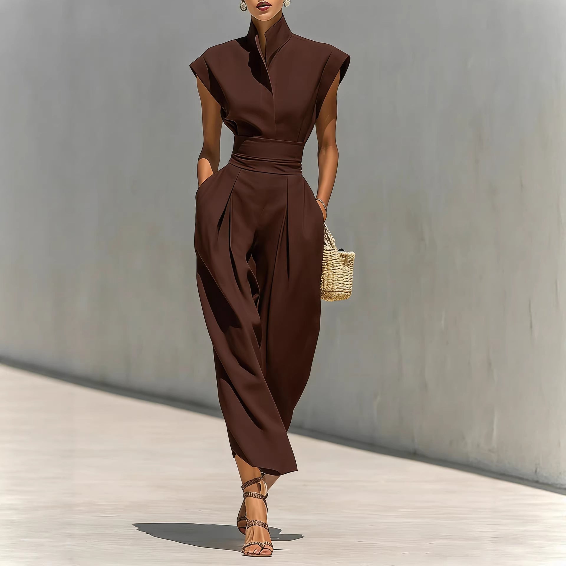 Women's Elegant High Waist Long Collar Loose Dress