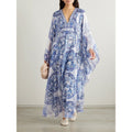 Women's Summer Blue White Porcelain Printed Loose-fitting Plus Size