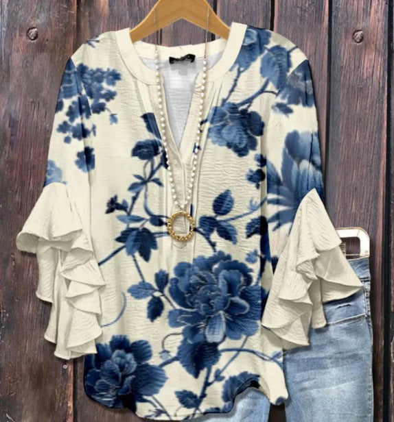 Women's Creative Floral Element Print Casual Trend Lotus Women's T-shirt