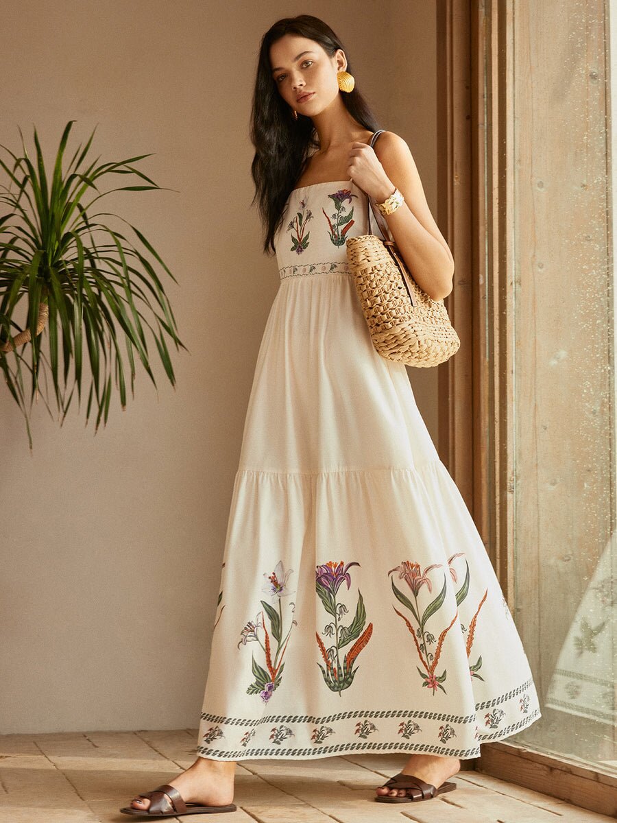 Strap Tube Printed Wide Hem Loose Dress