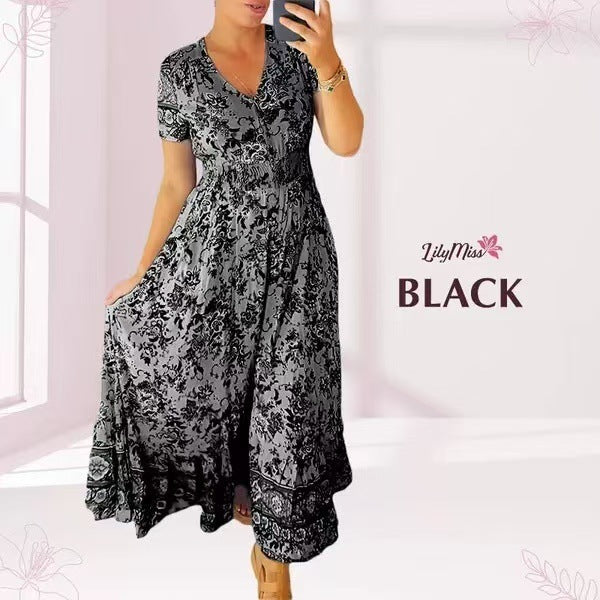 Women's High Elastic Printed Seaside Style Dress