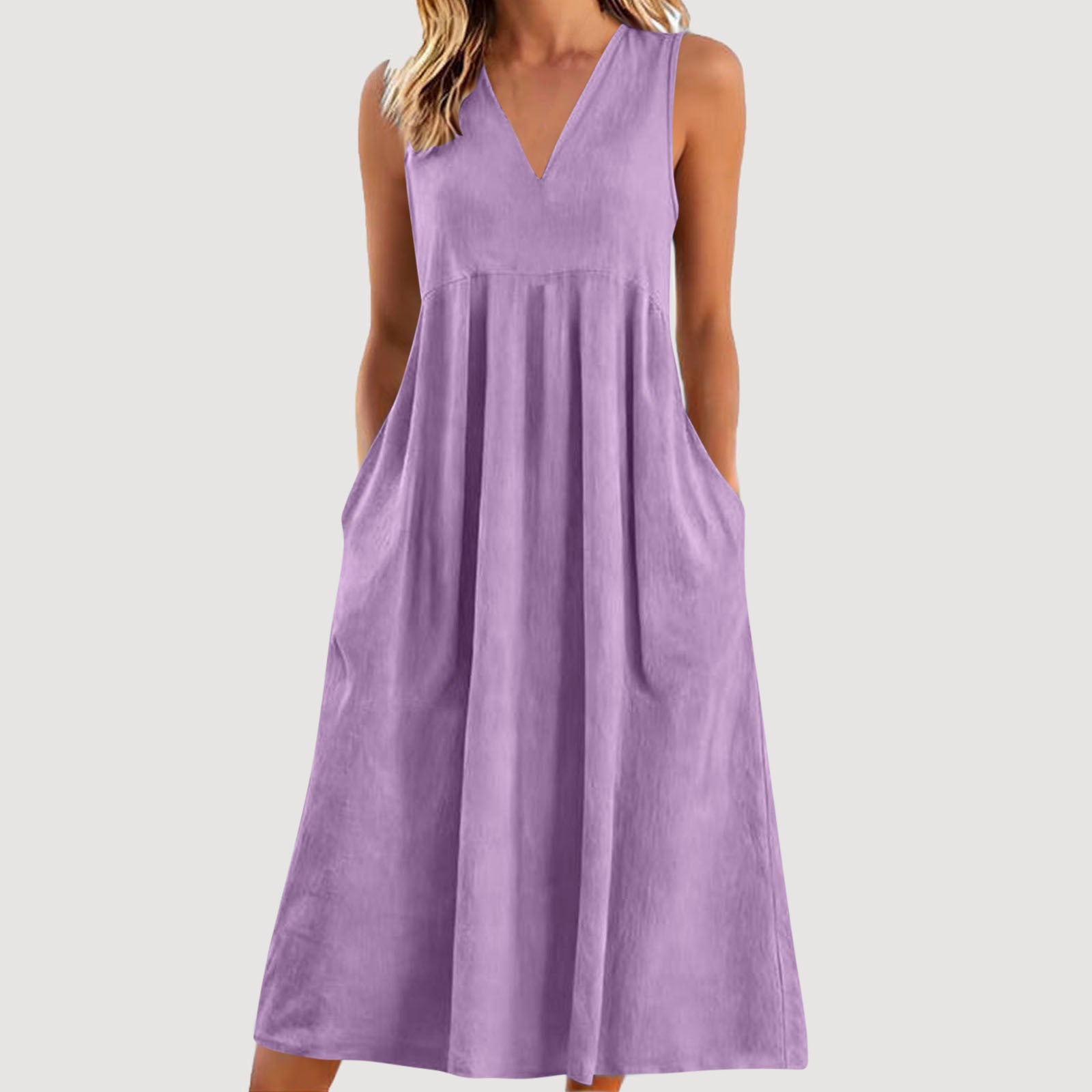Women's Solid Color Pullover Sleeveless Cotton Linen Dress