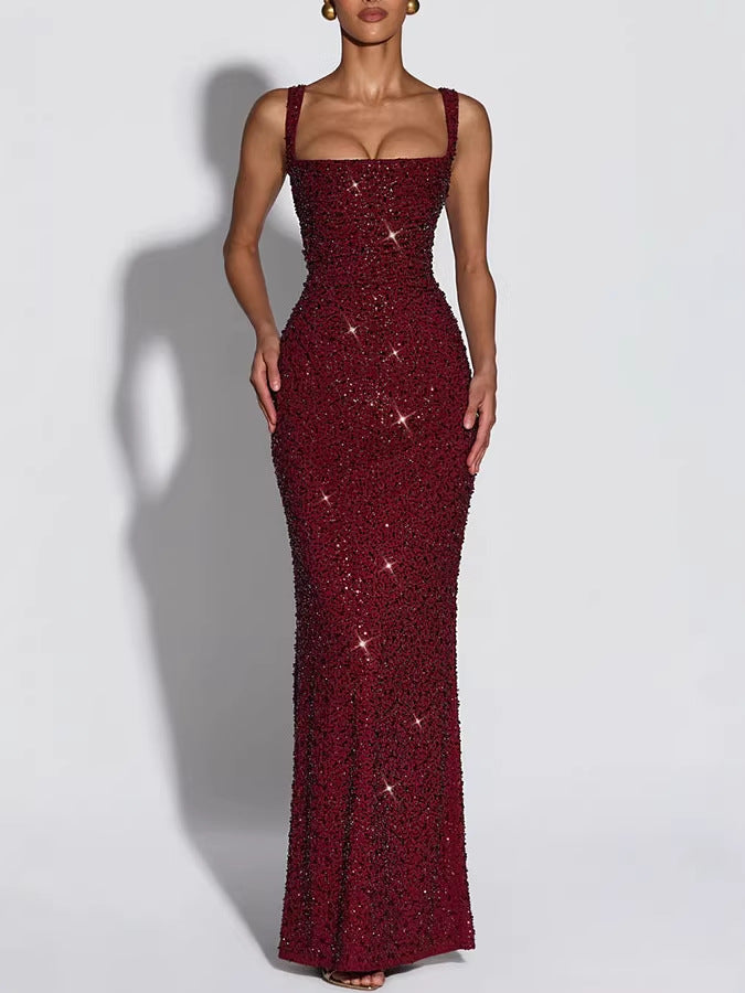 Women's Sequin Sling Slim Fit Tied Sleeveless Dress