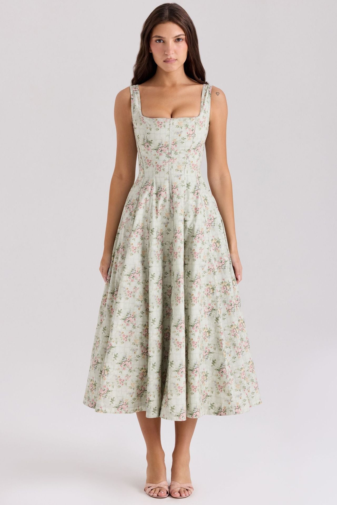 Slim Fit High Waist Midi Printed Dress