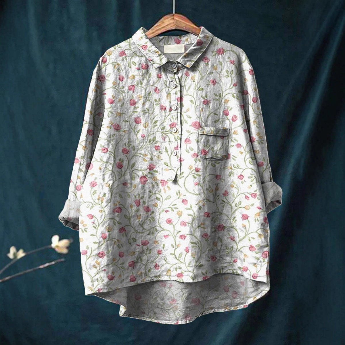 Women's Long-sleeved Personality Printing Lapel Comfortable Long Sleeve Half Button Blouse