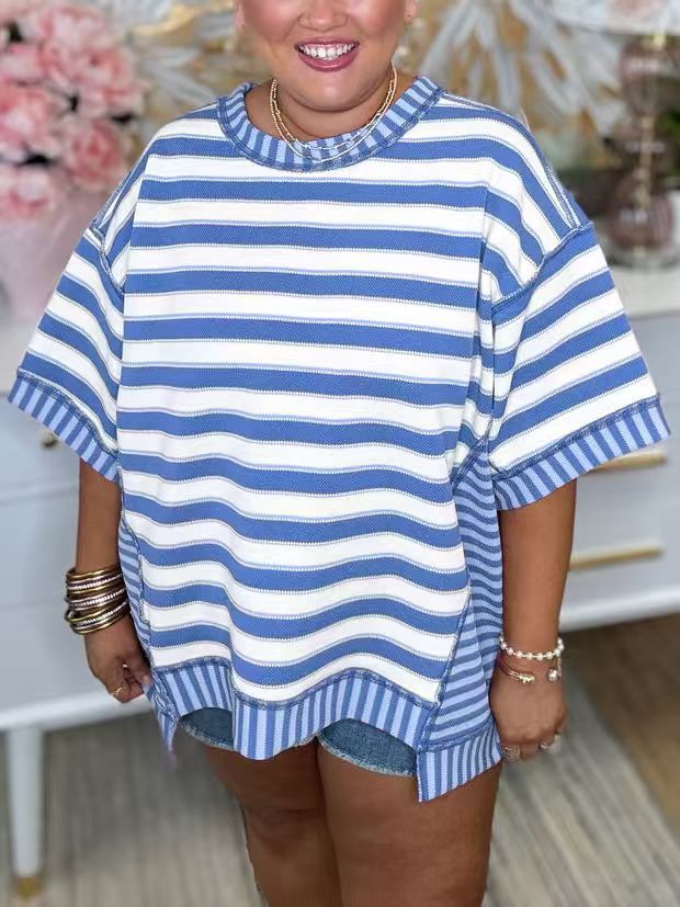 Women's Comfort Casual Loose Striped Printed Sleeve Women's T-shirt
