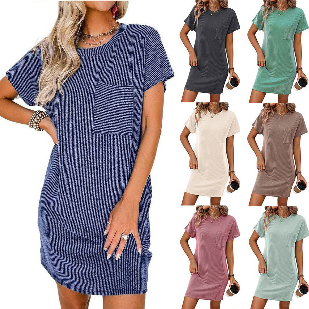 Women's Casual Contrast Color Twist Strip Sleeve Dress