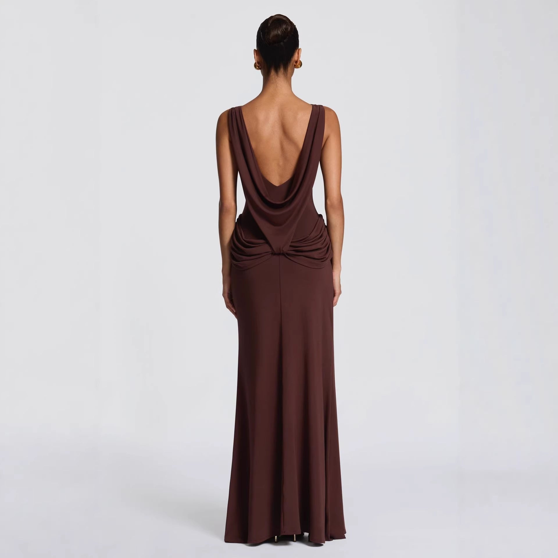 Women's Long-sleeved Pure Desire Draped Long Solid Dress
