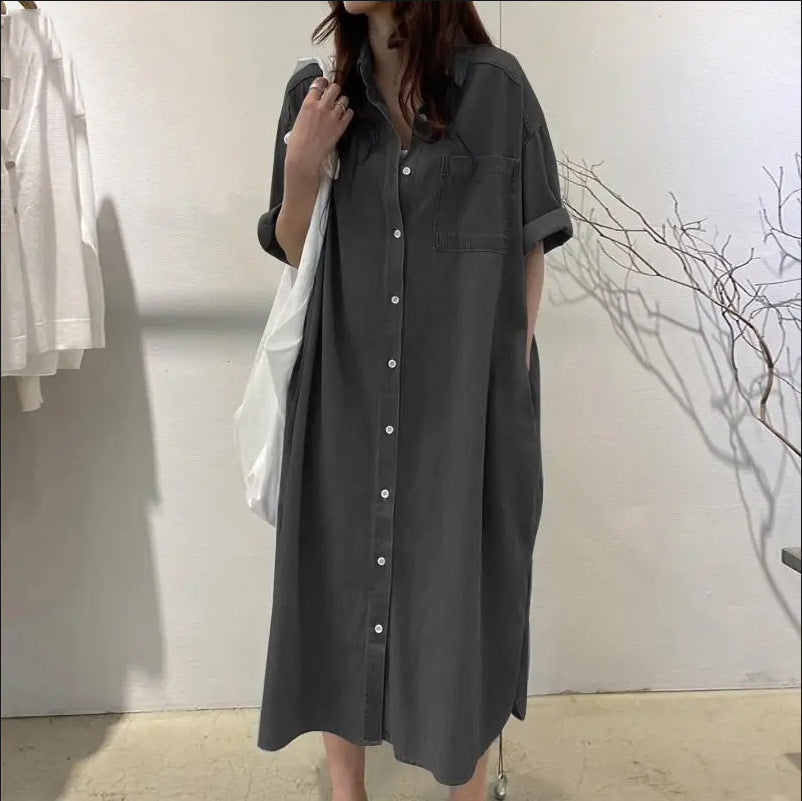 Slouchy Glamorous Denim Long Collar Casual Dress