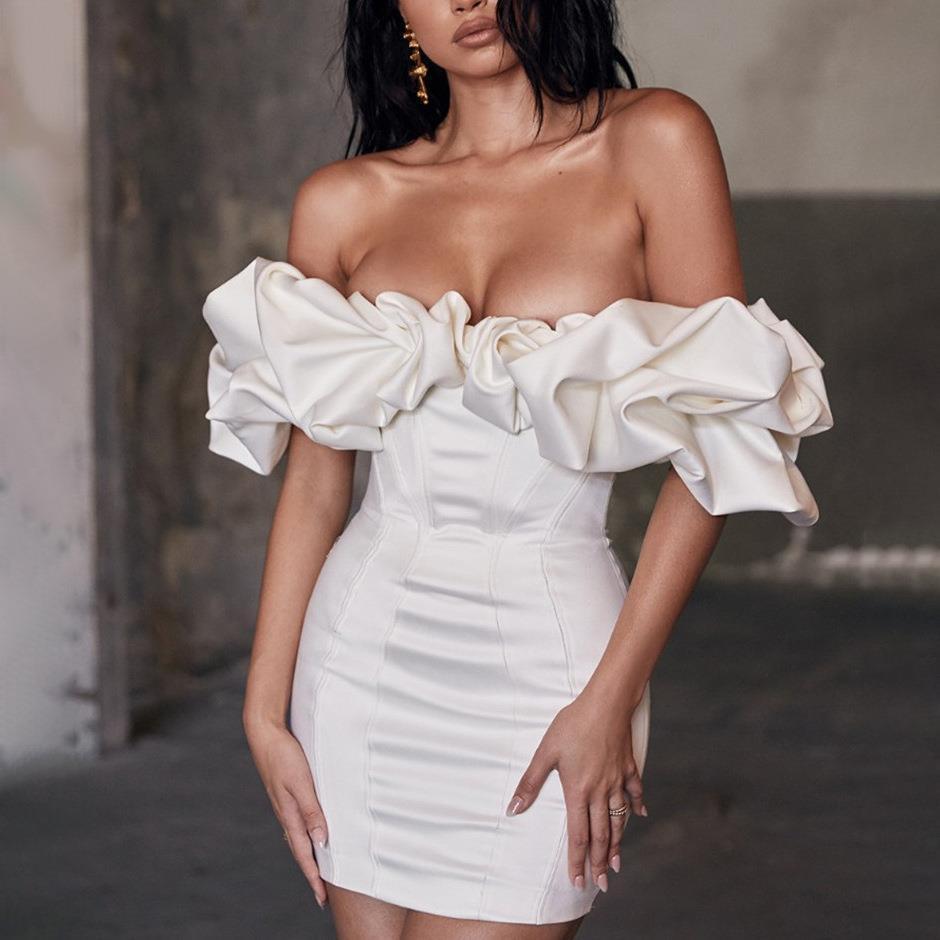 Popular Sexy Sheath Tube Fishbone Ruffled Dress