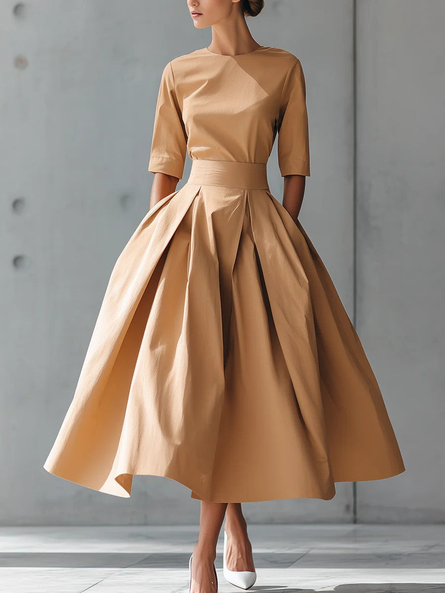 Elegant Personality Design Three-quarter Sleeve Swing Dress