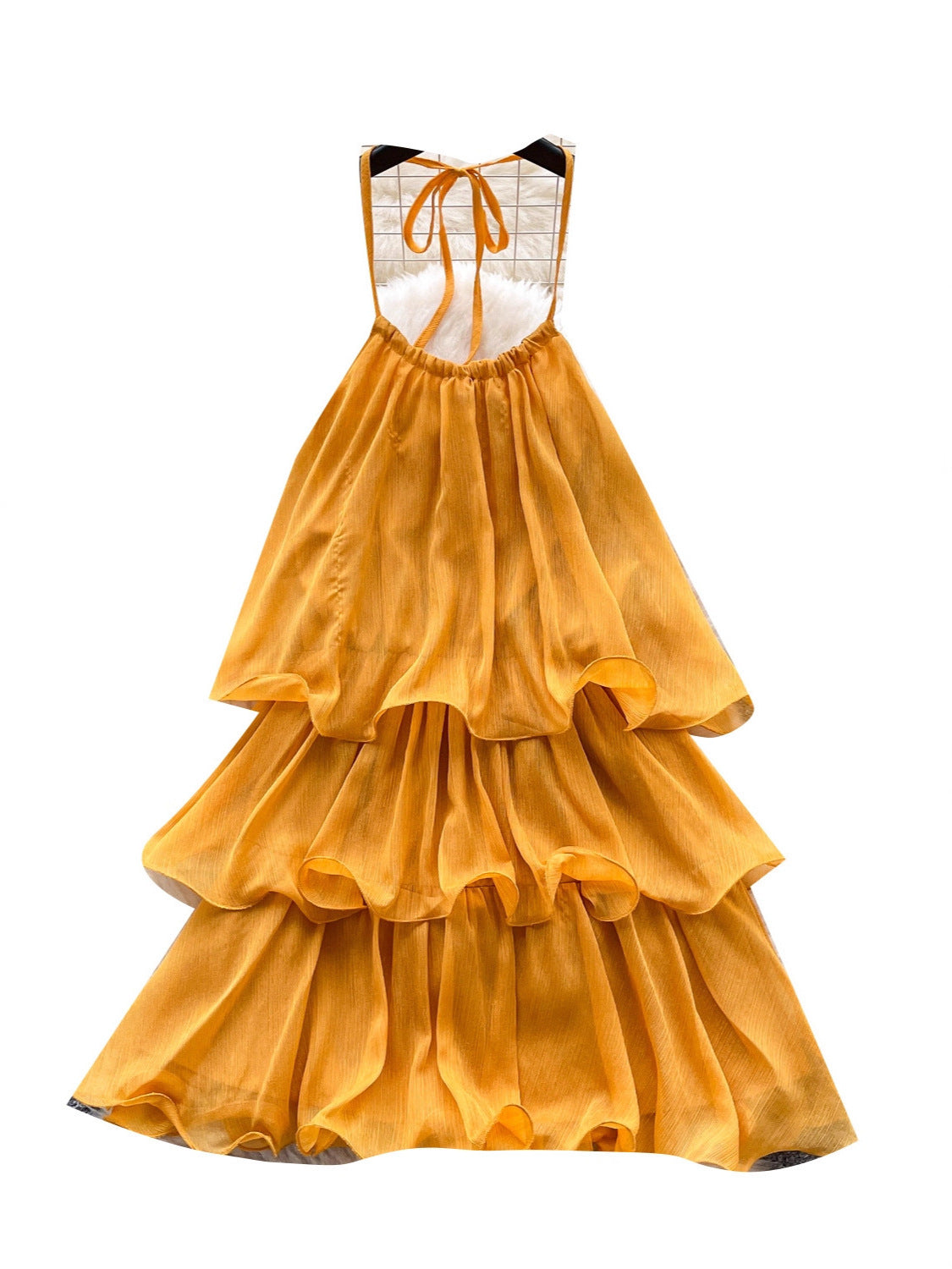 Women's French Atmosphere Halter Spaghetti Straps Ruffled Stitching Cake Dress
