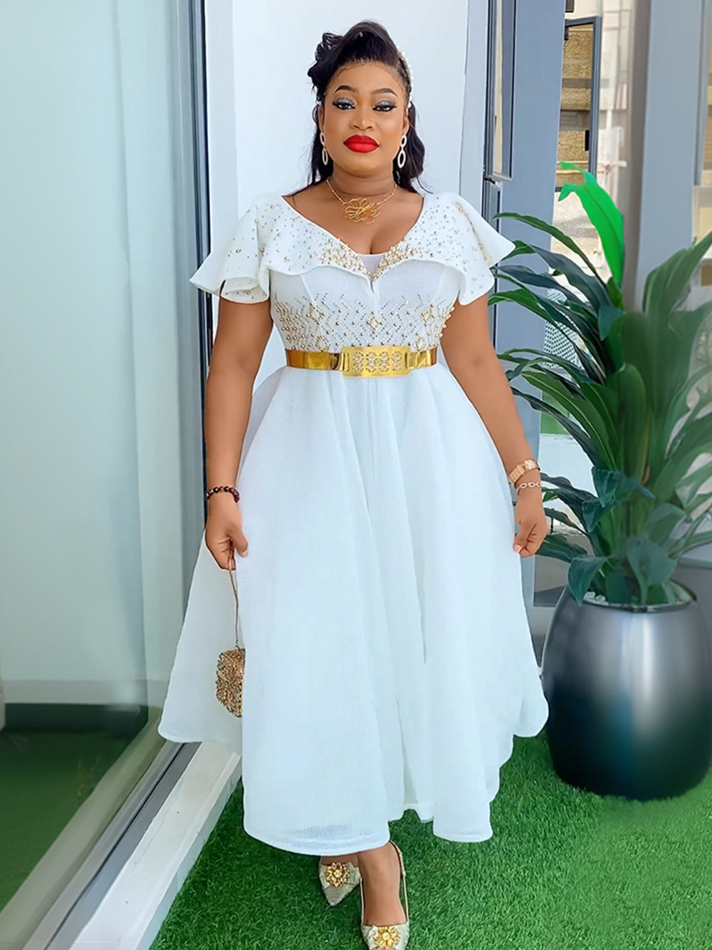 Women's Sexy Hip African Foam High Waist Dress