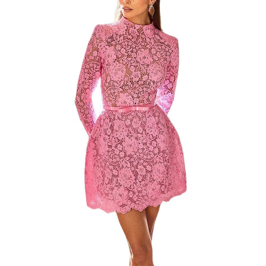Creative Cool Lace Belt Long Sleeve Dress