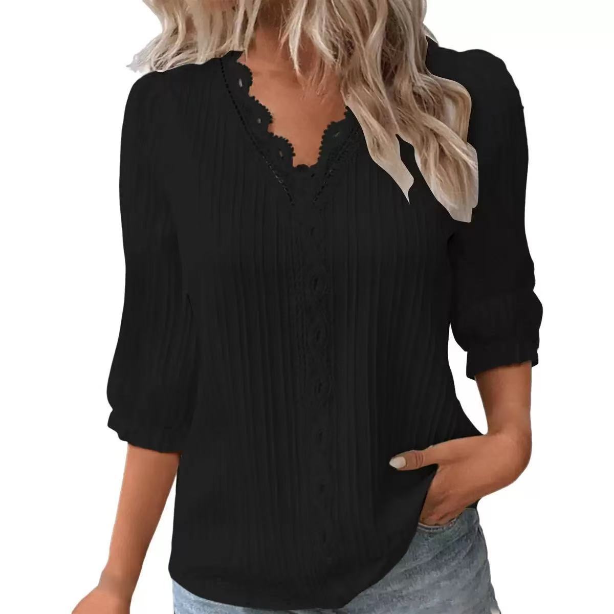 Women's Holiday Fashion Hollow Half-sleeved Shirt Blouse