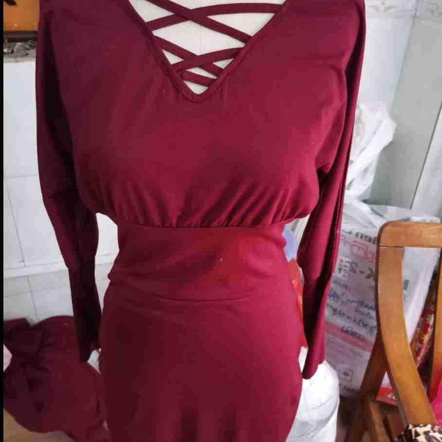 Women's Solid Color Lantern Sleeve High Waist Hip Dress