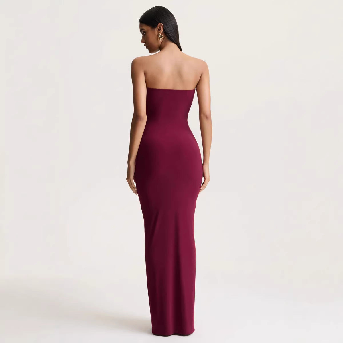 Women's Solid Color Sleeveless Pleated Waist Tight Ribbon Sexy Tube Dress