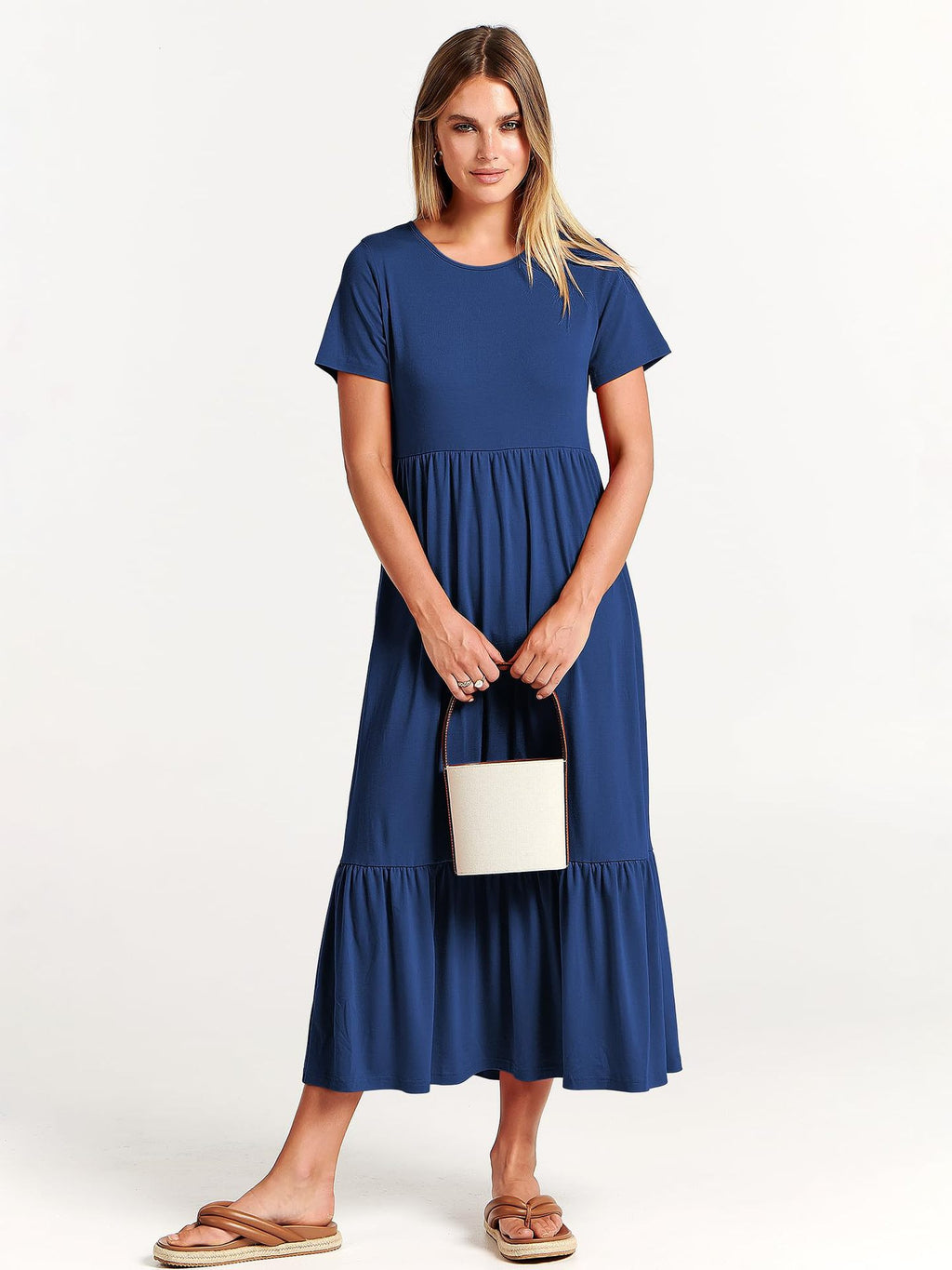 Women's Neck Pleating Solid Color Layered Large Swing Dress