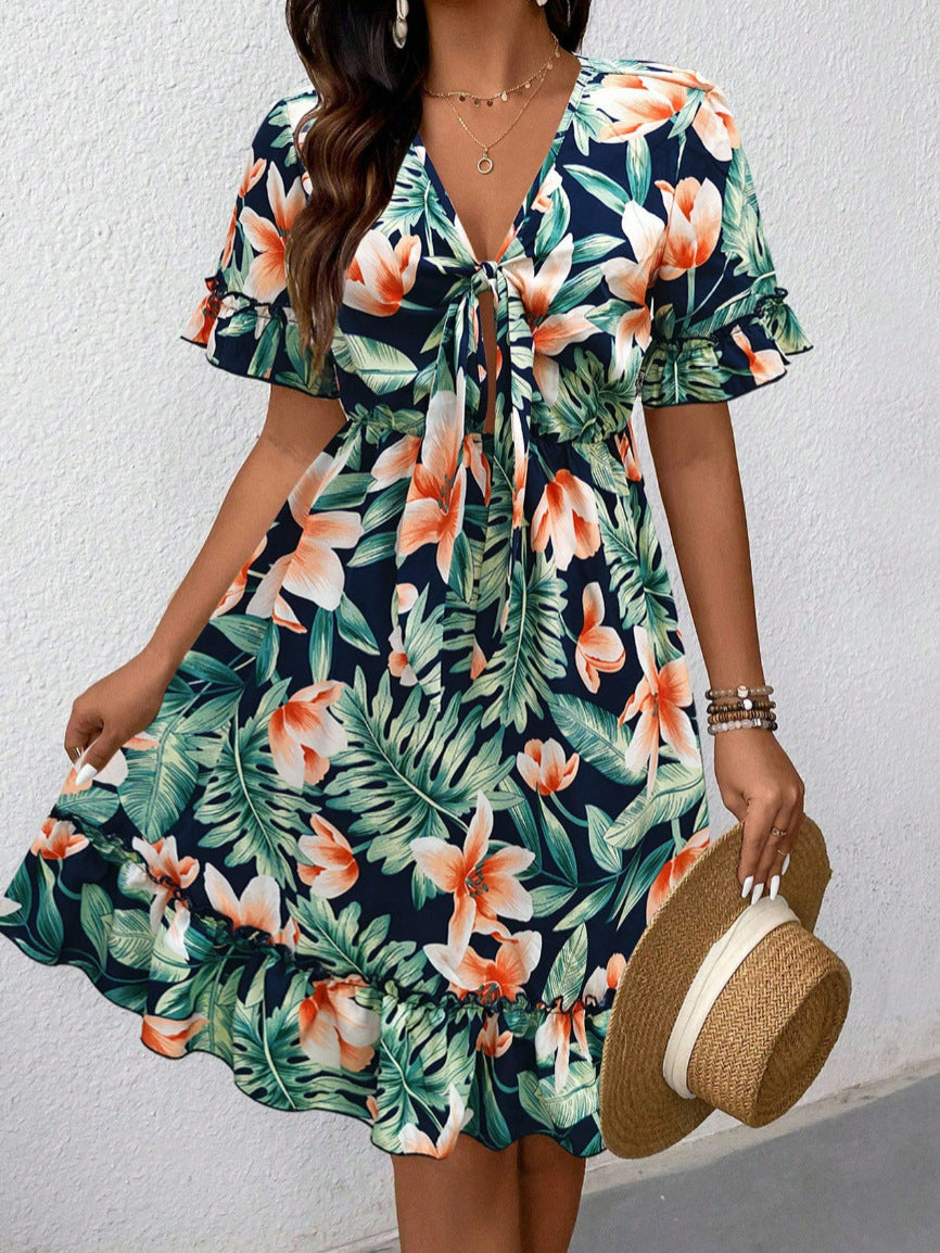 Women's Floral Print Fashion Vacation Style Knee-length Dress