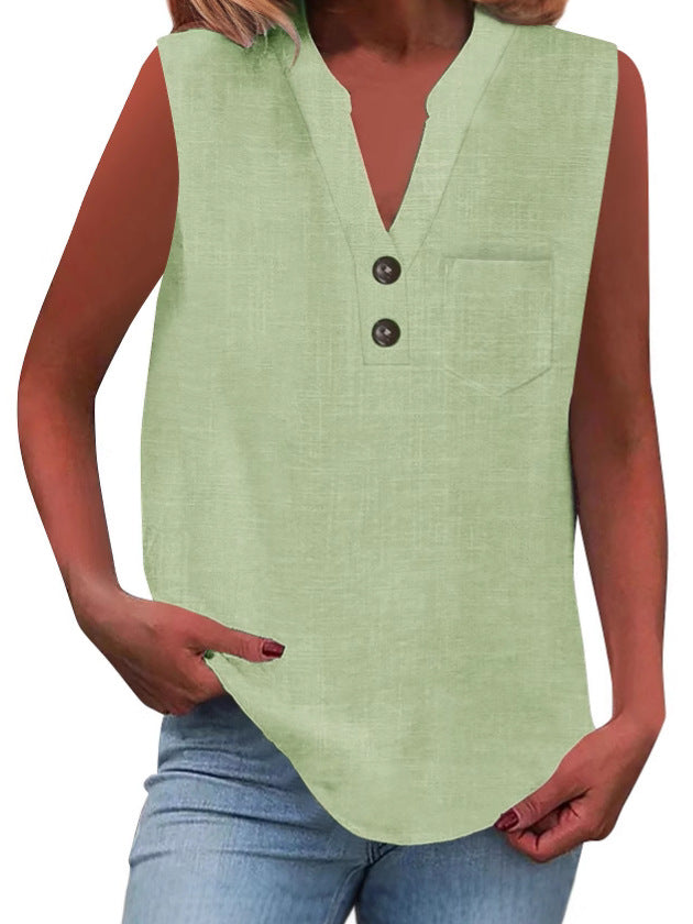 Women's Large Loose Slub Cotton Pocket Idle Tops