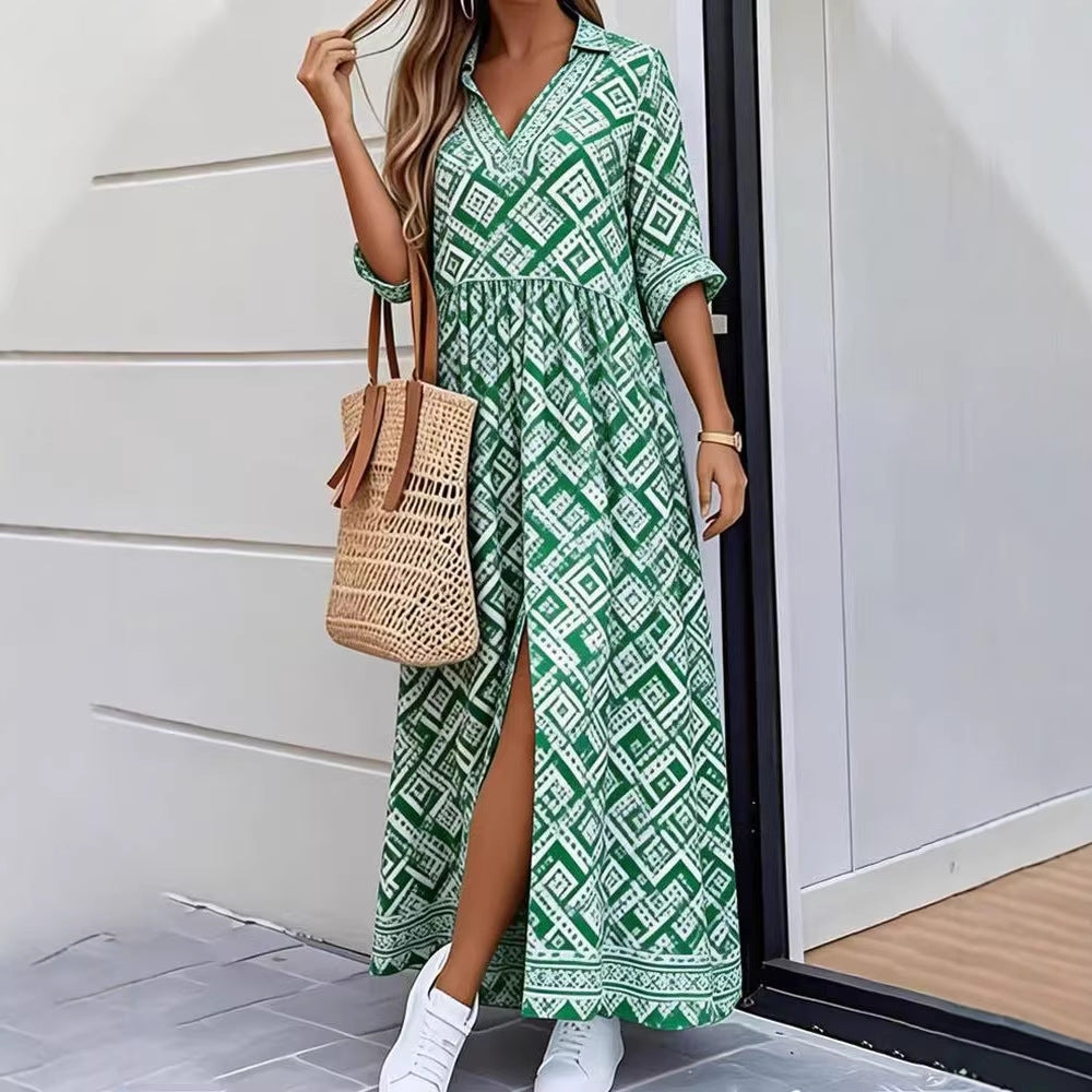 Women's Spring Casual Loose Fashion Printed Lapel Pocket Clothing