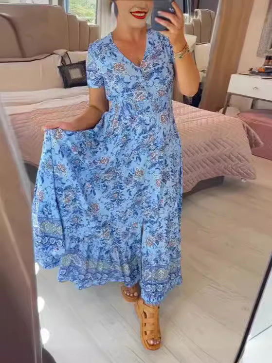 Women's High Elastic Printed Seaside Style Dress