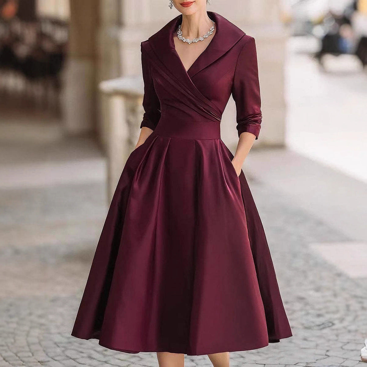 Women's Elegant Formal Waist Slimming Long Sleeve Dress