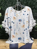 Women's Summer Floral Ruffle Sleeve Round Neck Multicolor Printing Women's T-shirt