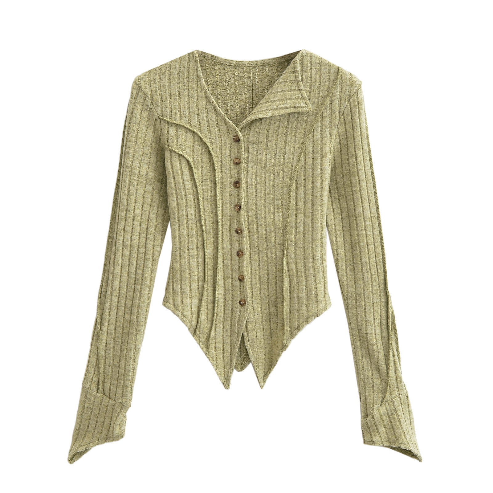 Design Irregular Reverse Line Sunken Stripe Knitted Cardigans
