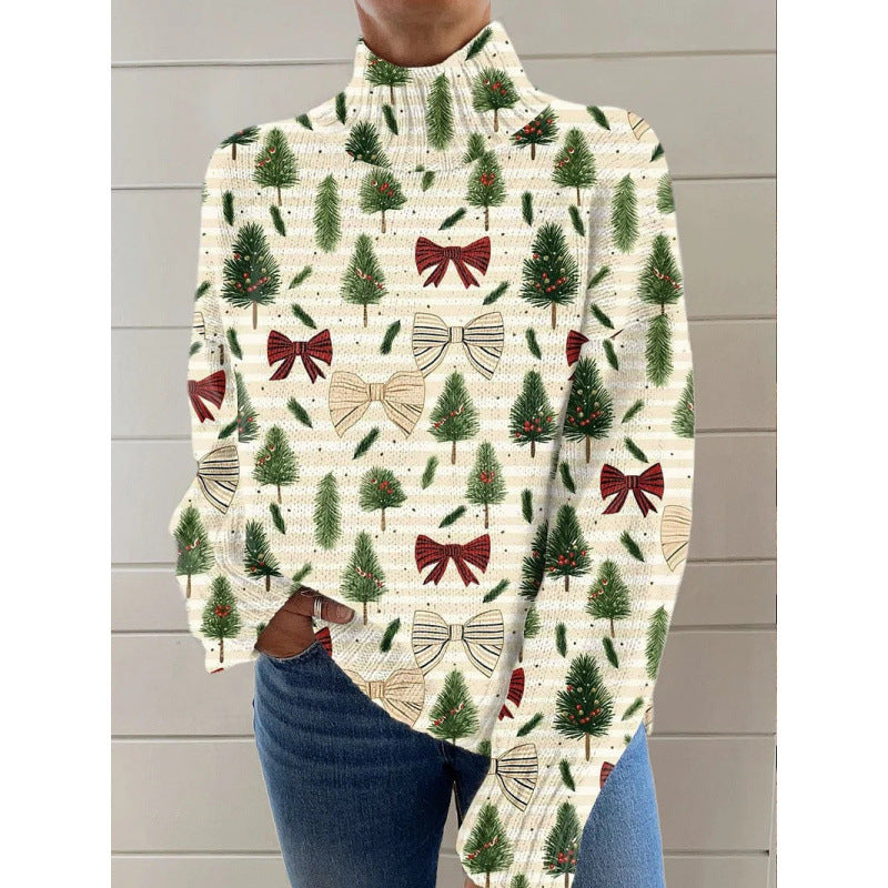 Innovative Women's Christmas Printed Wear Turtleneck Women's T-shirt
