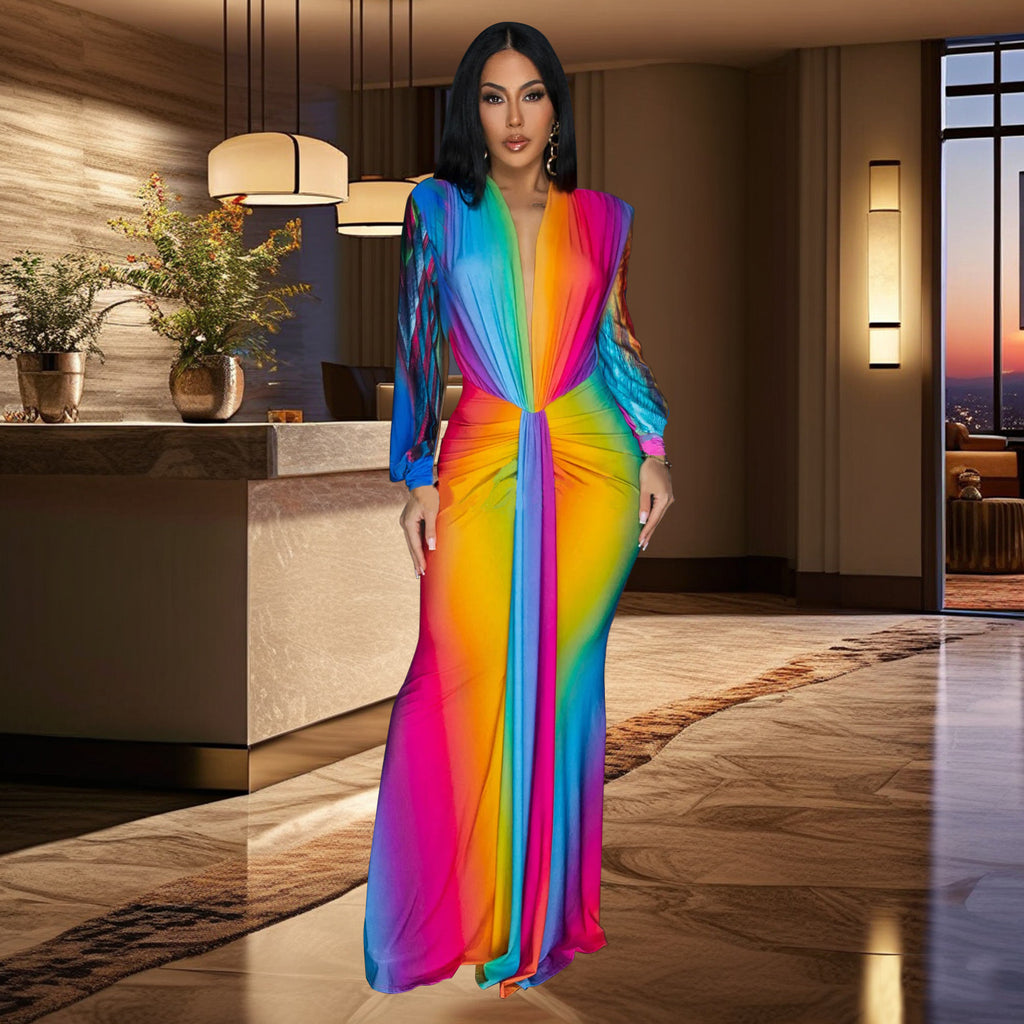 Women's Fashion Wear Pleated Color Matching Casual Dress