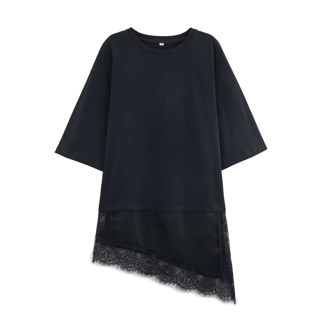Women's Summer Graceful Fashionable Hem Stitching Lace Women's T-shirt