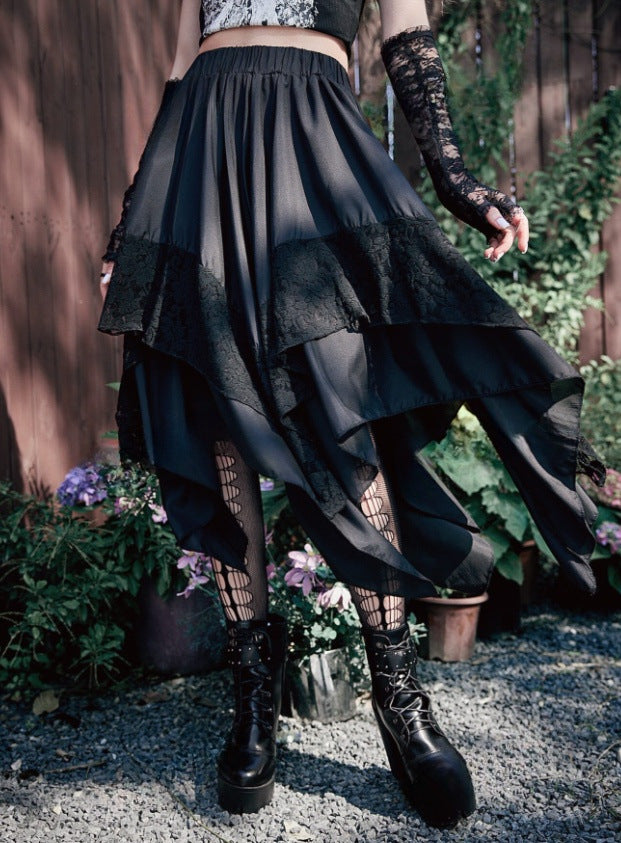 Dark Goth Punk Hot Lace Stitching Skirt